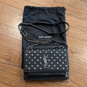 Saint Laurent Sunset Black Studded Leather Crossbody Bag